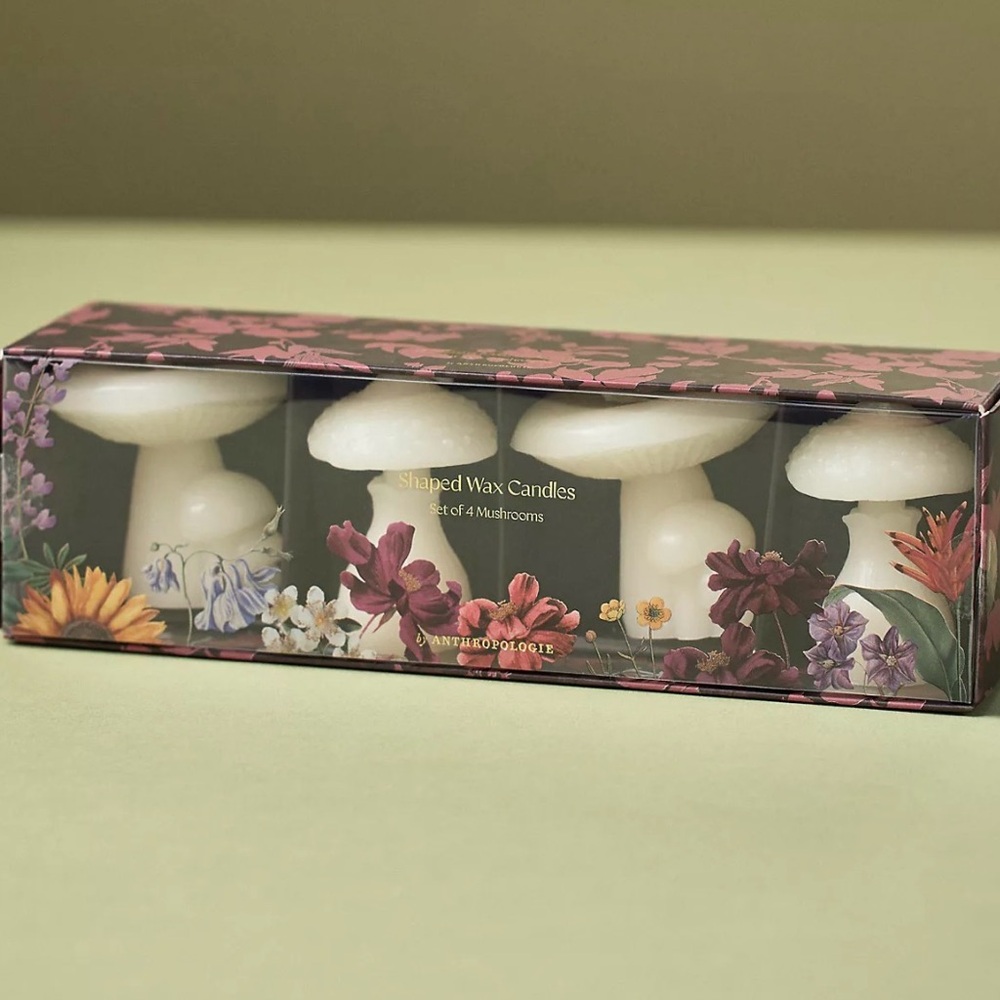 New - Anthropologie Mushroom Shaped Wax Candles, Set of 4
